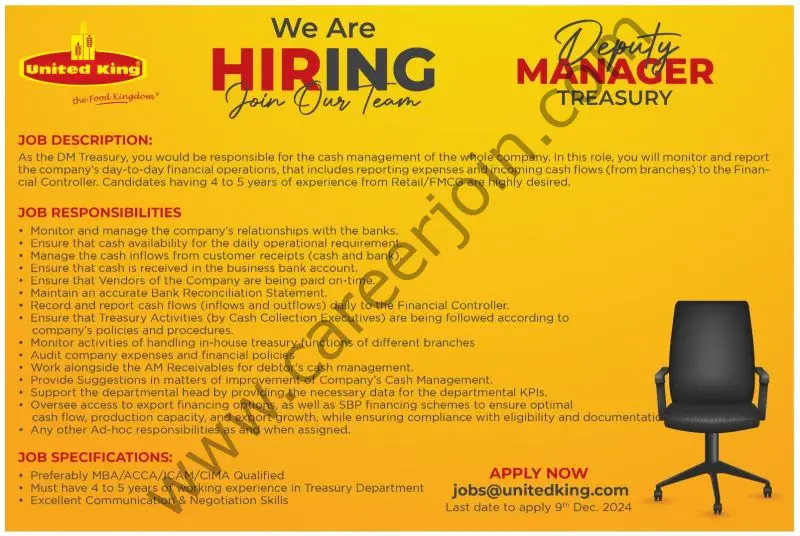 United King Jobs Deputy Manager Treasury 1