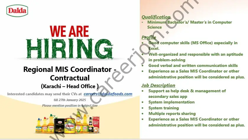 Dalda Foods Limited Jobs Regional MIS Coordinator 1