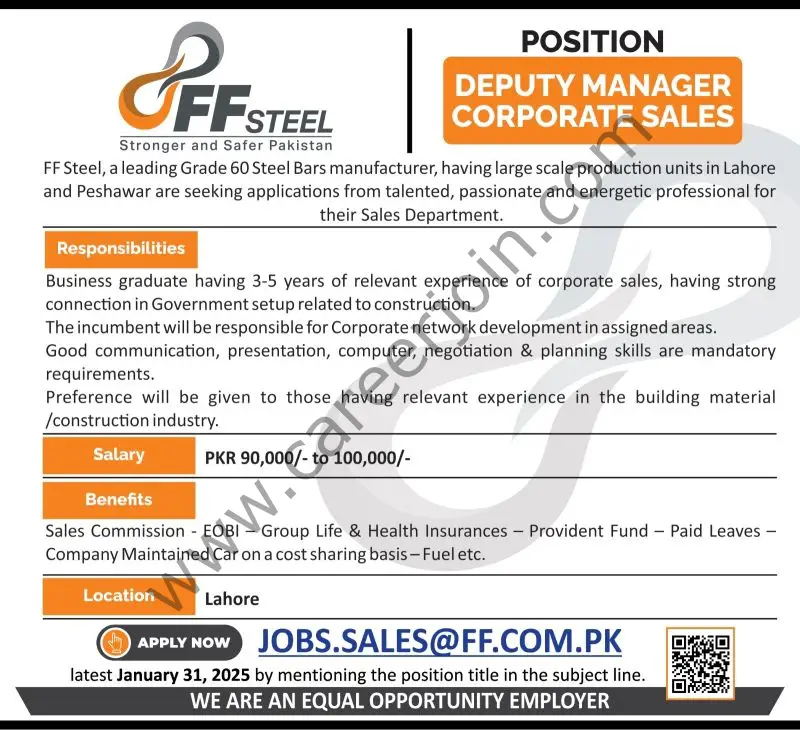 FF Steel Jobs Deputy Manager Corporate Sales 1