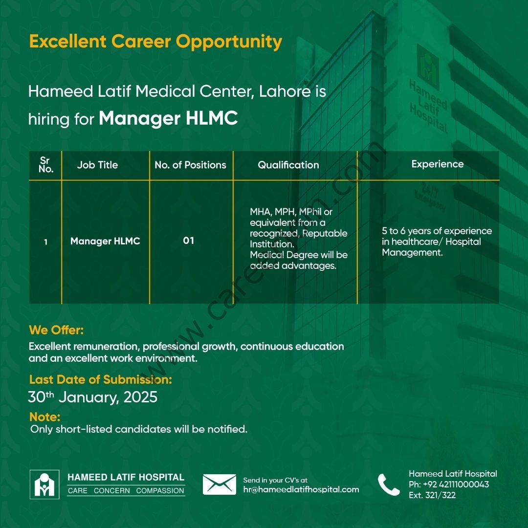 Hameed Latif Medical Center Jobs Manager HLMC 1