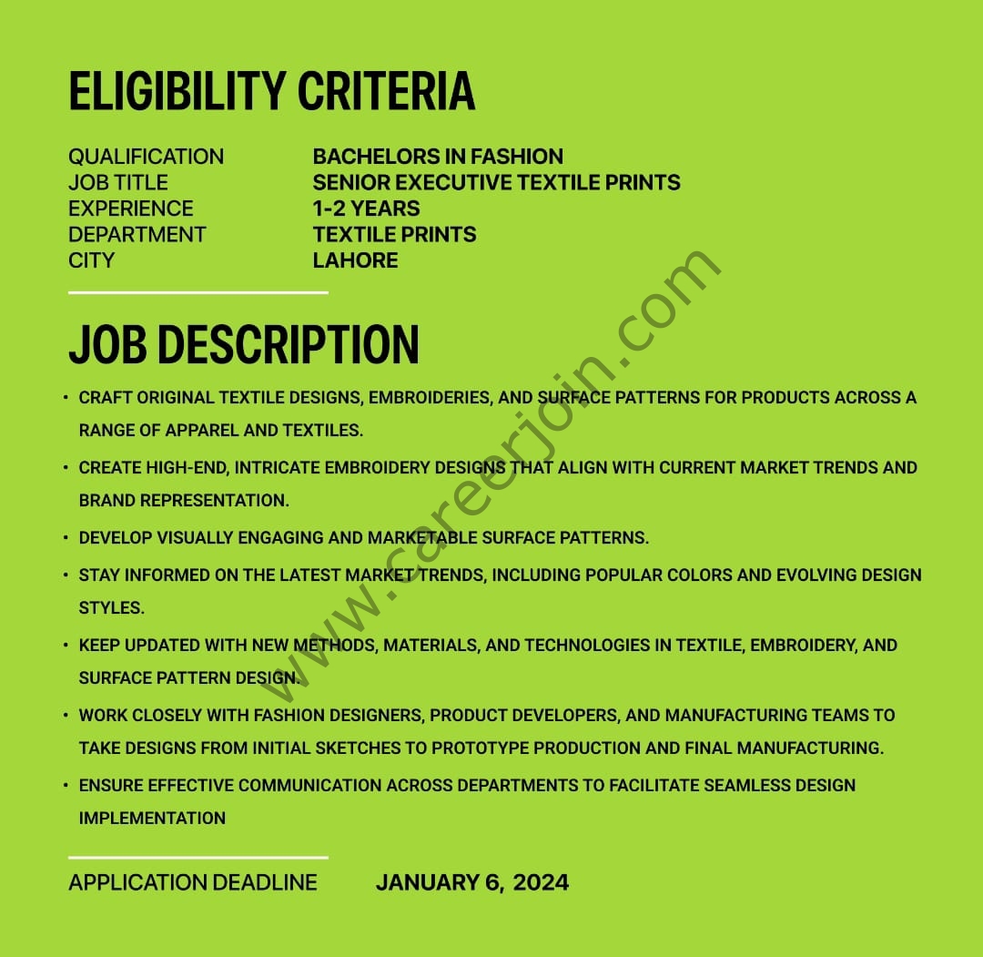 Outfitters Stores Pvt Ltd Jobs Sr Executive Textile Prints 3