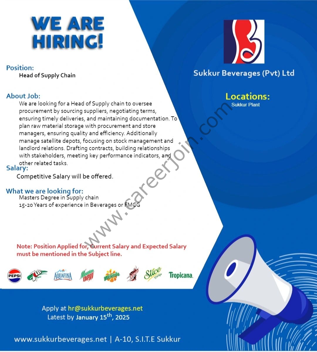 Sukkur Beverages Pvt Ltd Jobs Head of Supply Chain 1