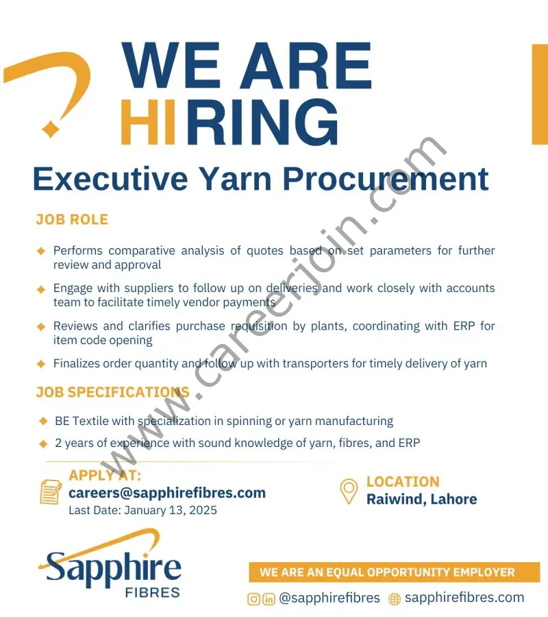 Sapphire Fibres Limited Jobs Executive Yarn Procurement 1
