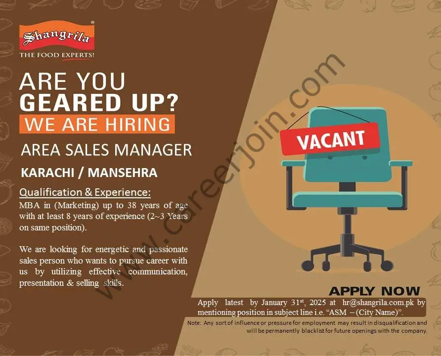 Shangrila Foods (Private) Limited Jobs Area Sales Manager 1