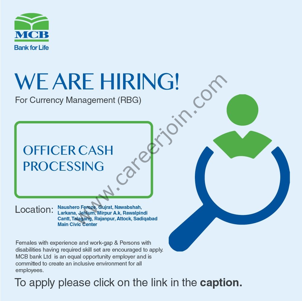MCB Bank Jobs Officer Cash Processing 1