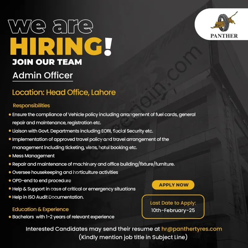 Panther Tyres Limited Jobs Admin Officer 1
