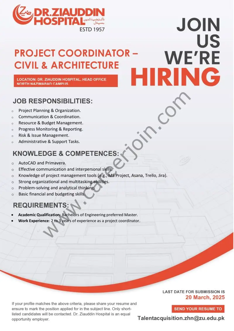 Dr Ziauddin Hospital Jobs Project Coordinator 1