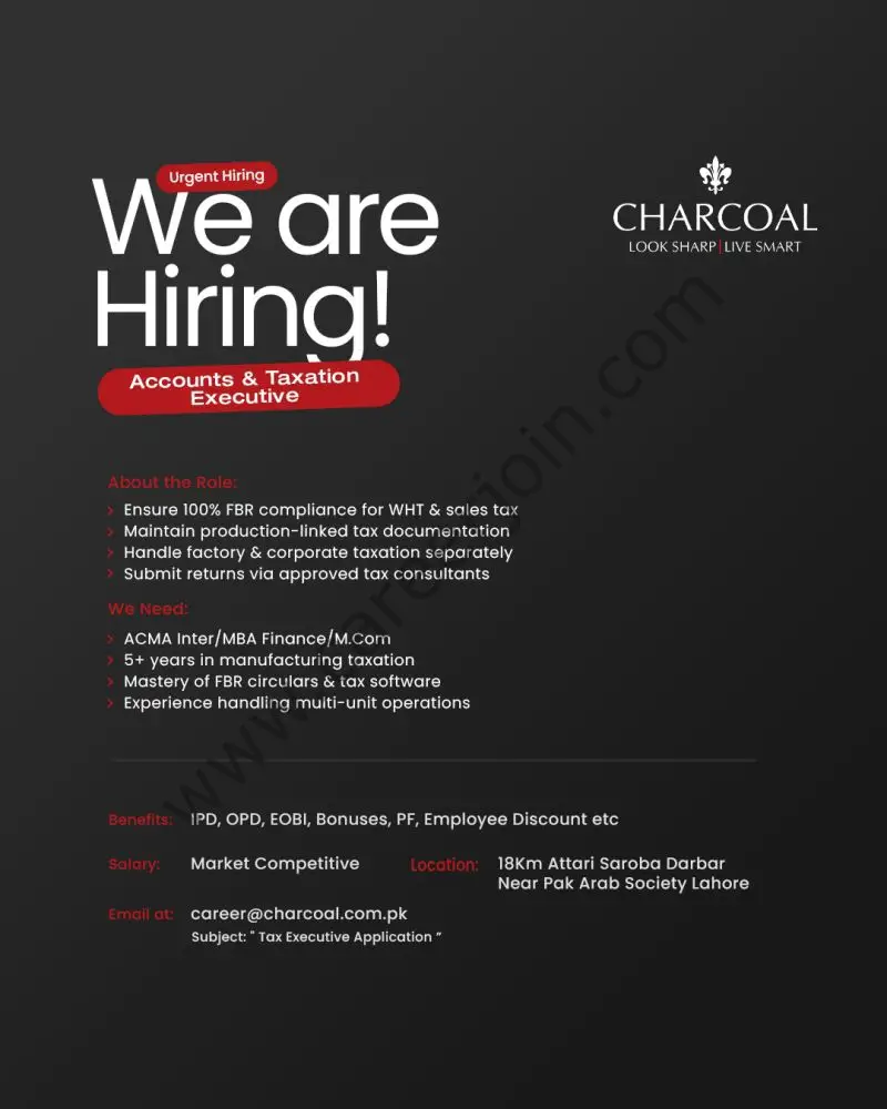 Charcoal Pvt Ltd Jobs Accounts & Taxation Executive 1