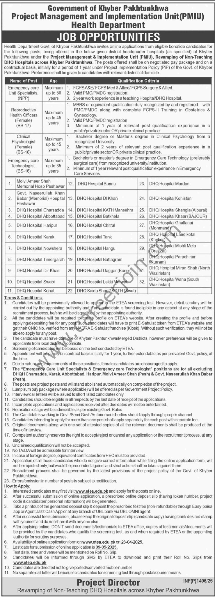 Project Management & Implementation Unit PMIU Jobs April 2025
