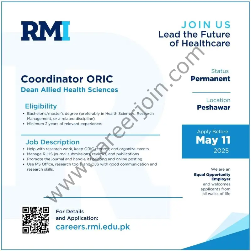 Rehman Medical Institute RMI Jobs Coordinator ORIC 1