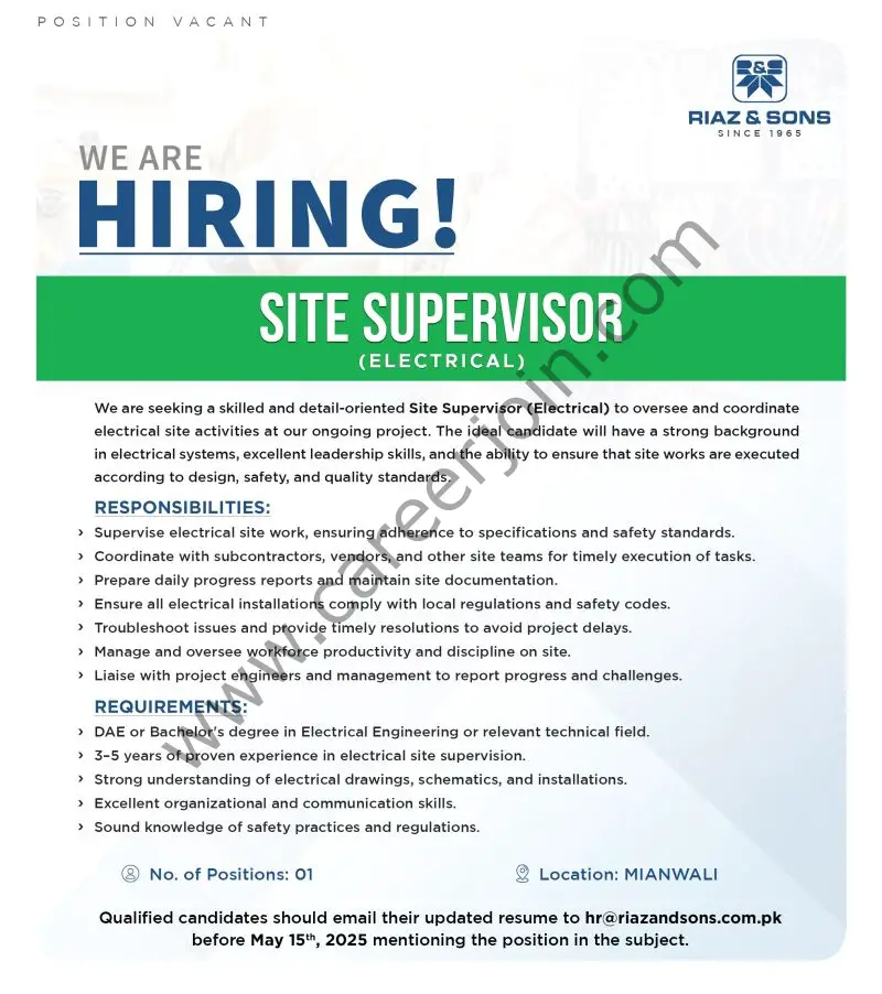 Riaz & Sons Jobs Site Supervisor (Electrical) 1