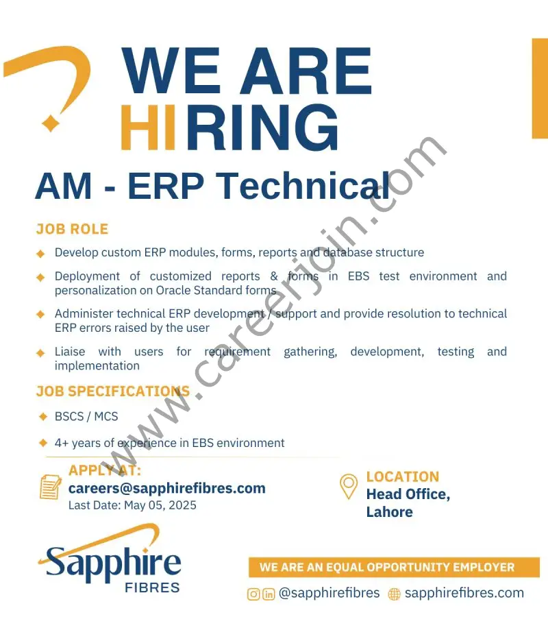 Sapphire Fibres Limited Jobs AM ERP Technical 1