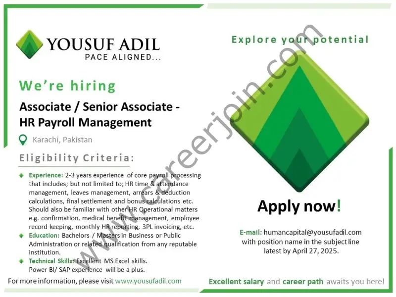Yousuf Adil Consultancy Jobs Associate / Senior Associate - HR Payroll Management 1