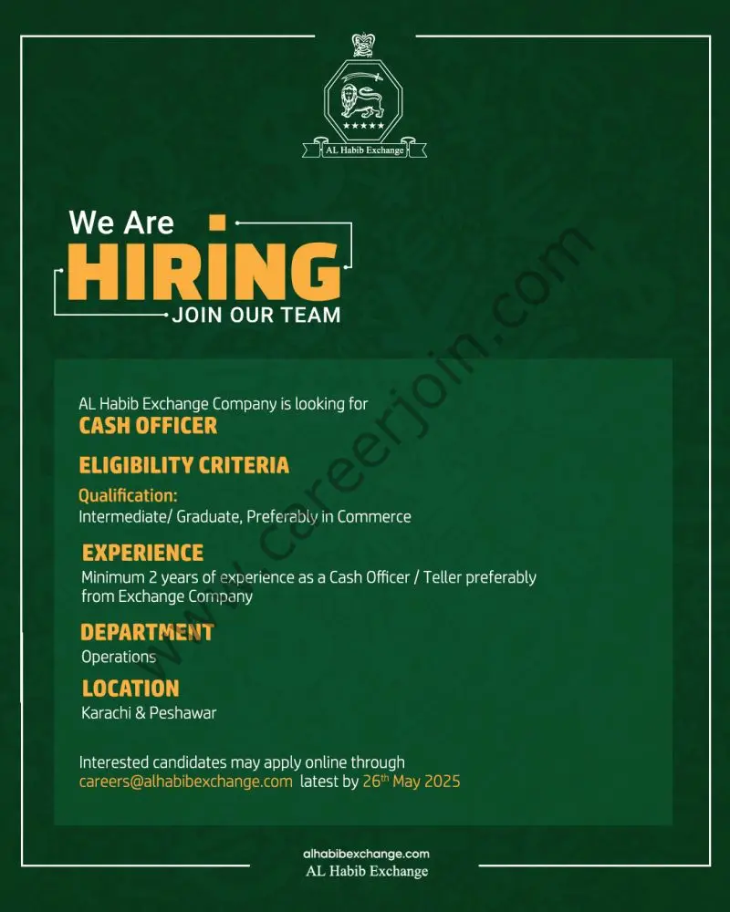 AL Habib Exchange Company Jobs Cash Officer 1