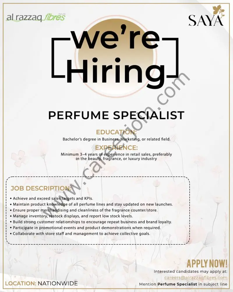 Al Razzaq Fibres Jobs Perfume Specialists 1