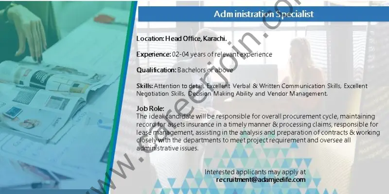 Adamjee Insurance Company Limited Jobs Administration Specialist 1