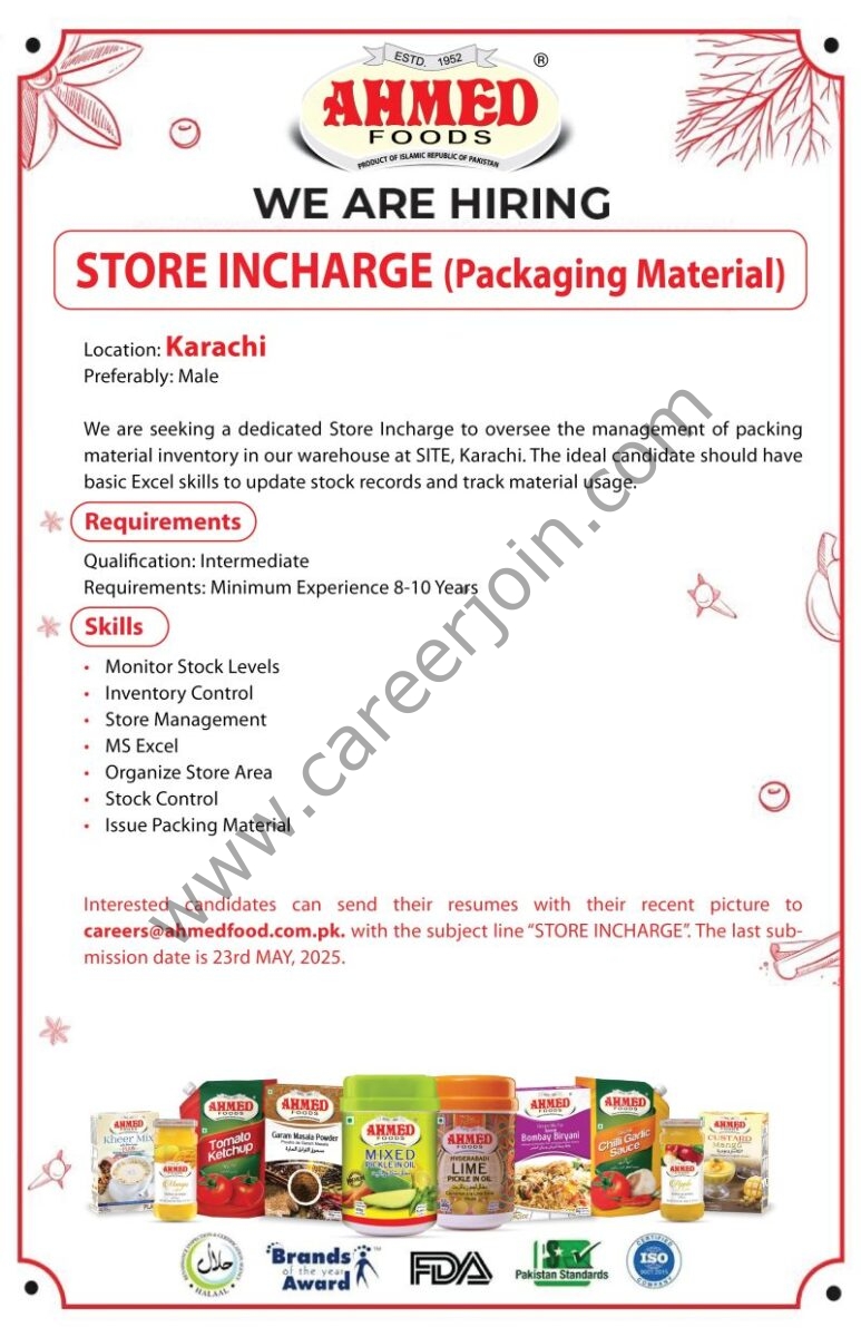 Ahmed Foods Product Jobs Store Incharge 1
