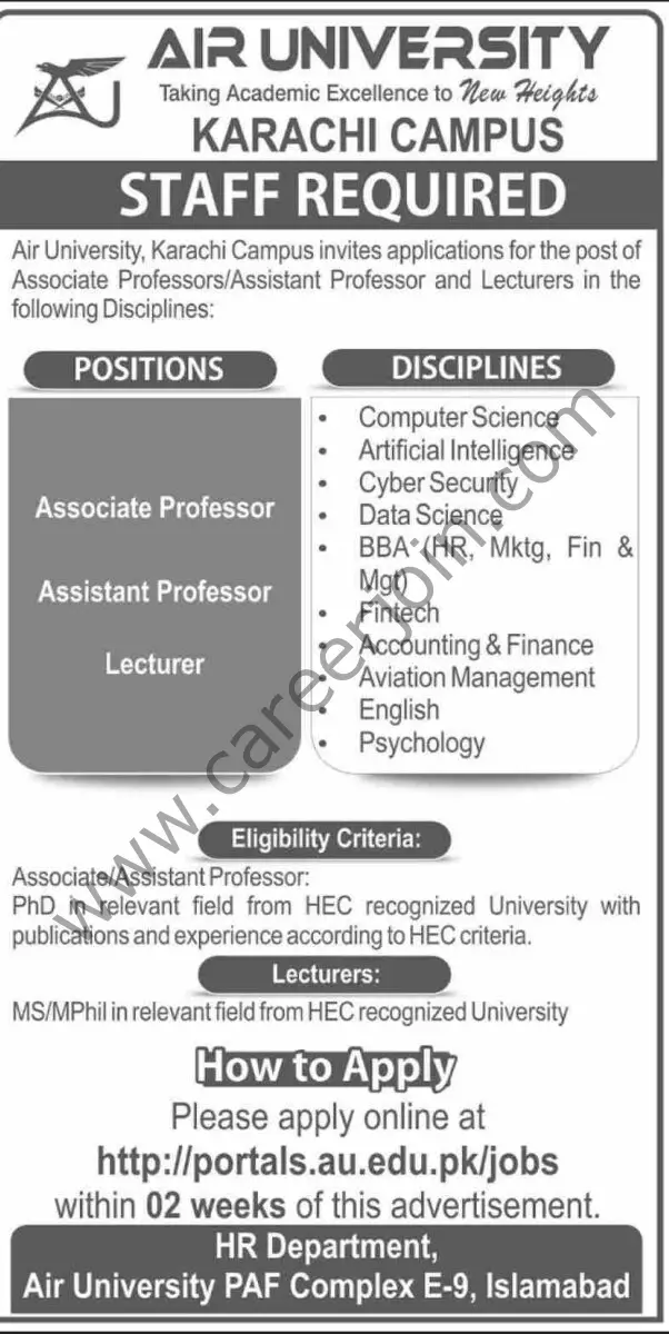 Air University Karachi Jobs 18 May 2025 Dawn 1