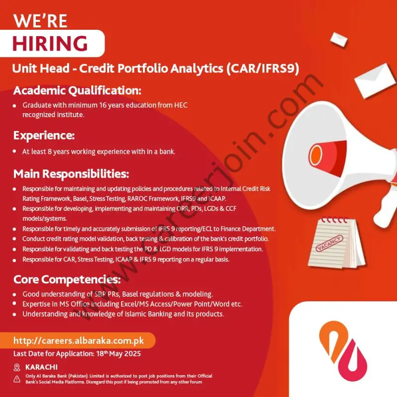 Al Baraka Bank (Pakistan) Limited Jobs Head Credit Portfolio Analytics 1