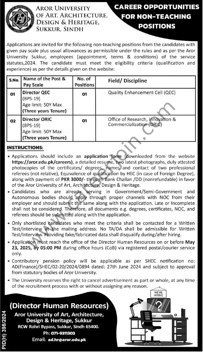 Aror University of Art Architecture Design & Heritage Sukkur Jobs 04 May 2025 Express 1