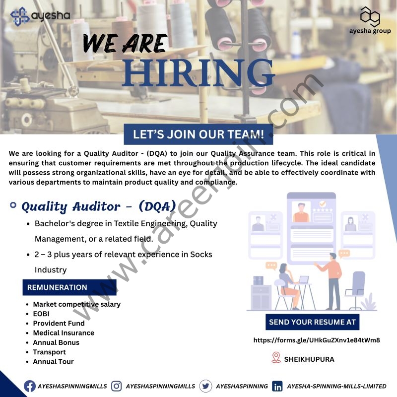 Ayesha Spinning Mills Limited Jobs Quality Auditor 1