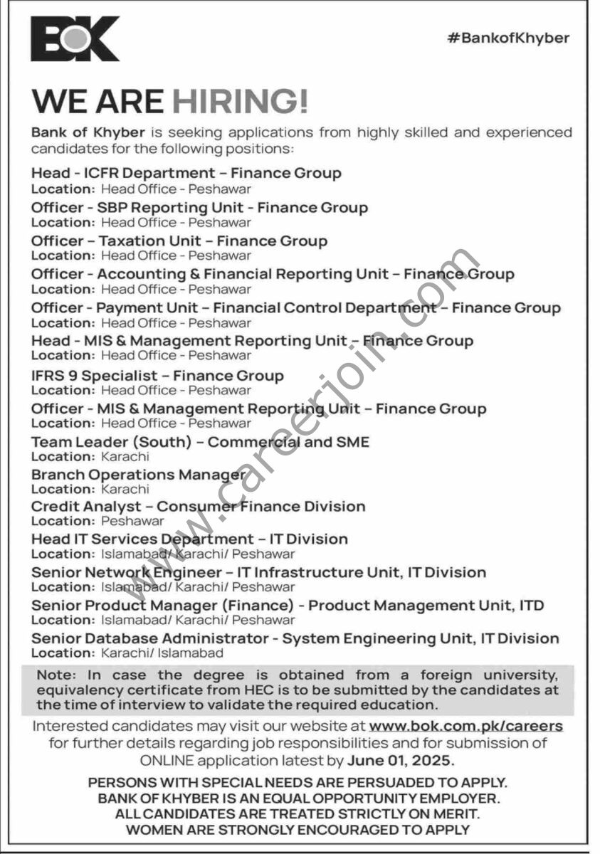 Bank of Khyber BOK Jobs 18 May 2025 Dawn 1