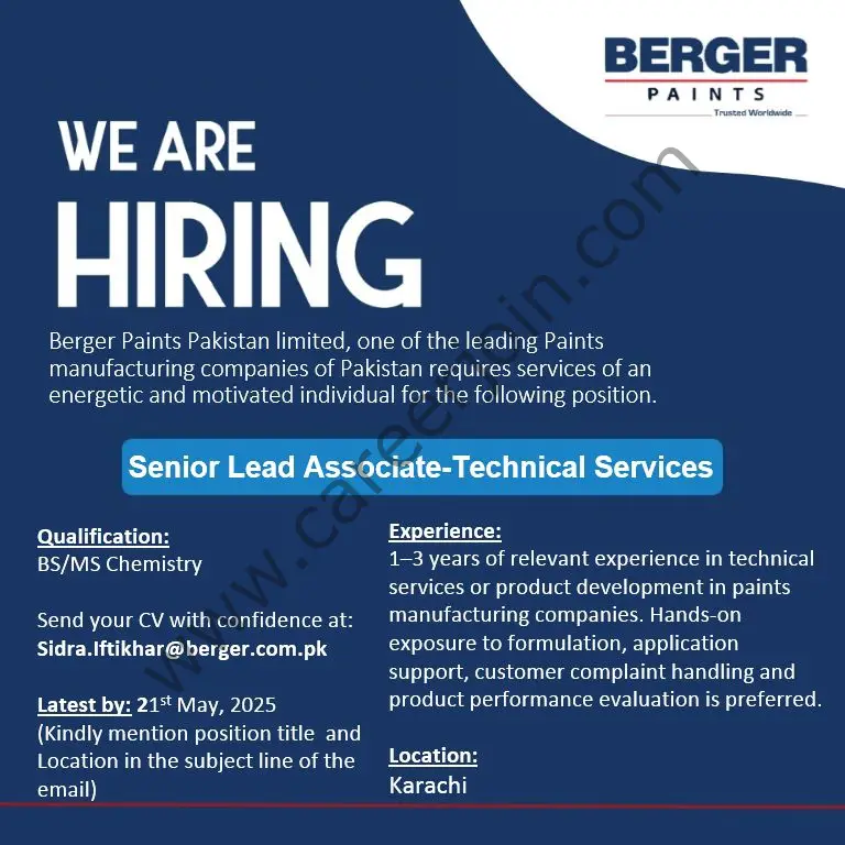 Berger Paints Pakistan Jobs Sr Lead Associate 1
