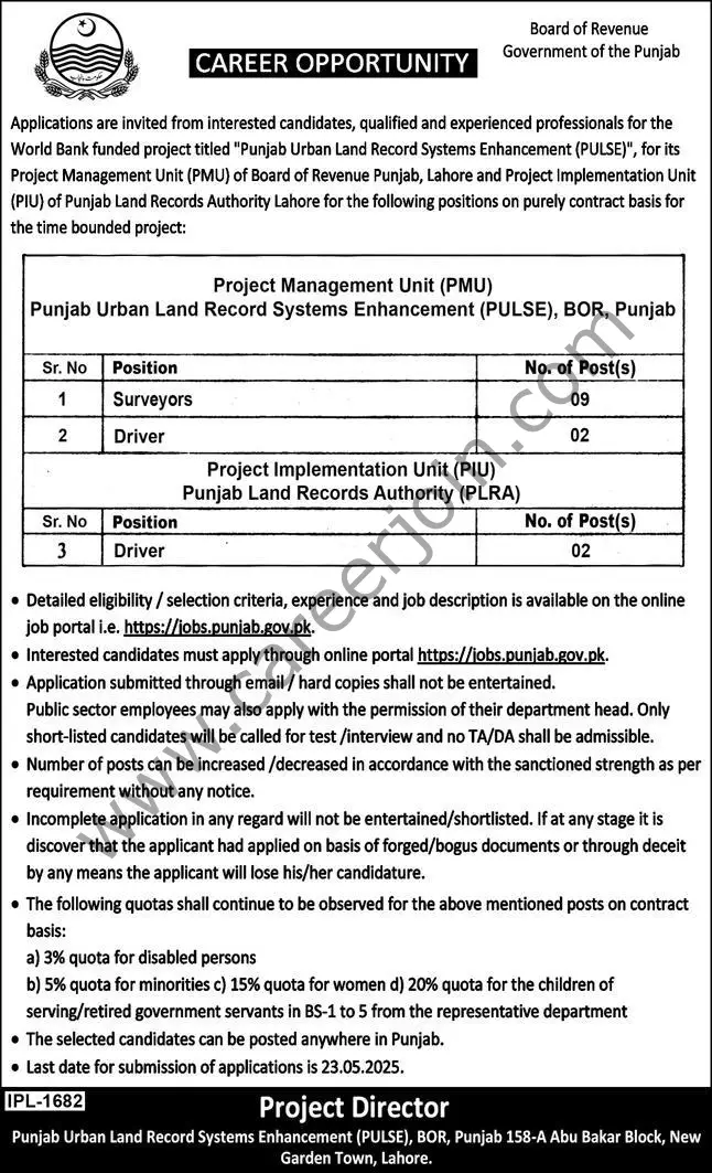 Board of Revenue Punjab Jobs 04 May 2025 Express 1