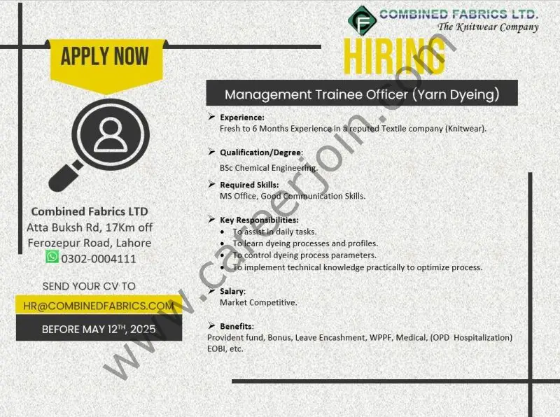 Combined Fabrics Limited Jobs MTO Yarn Dyeing 1