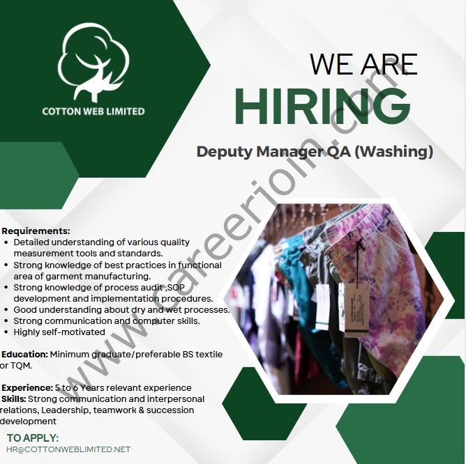 Cotton Web Limited Jobs Deputy Manager QA (Washing) 1