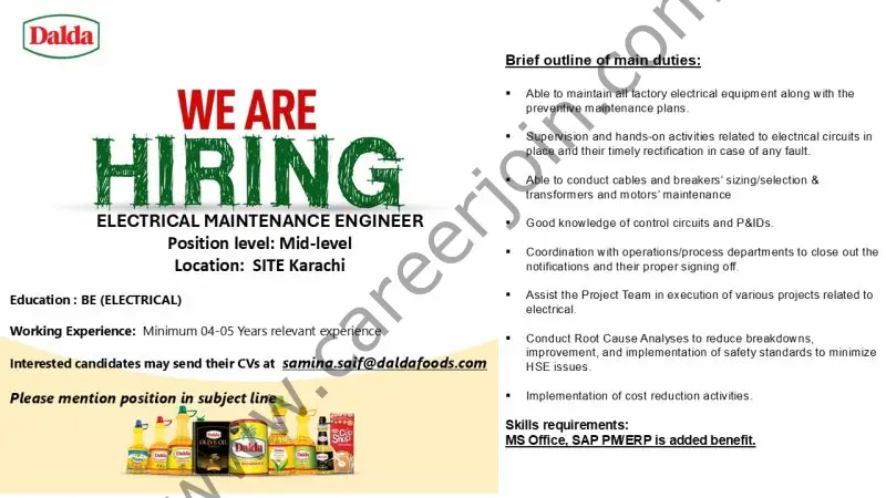 Dalda Foods Limited Jobs Electrical Maintenance Engineer 1
