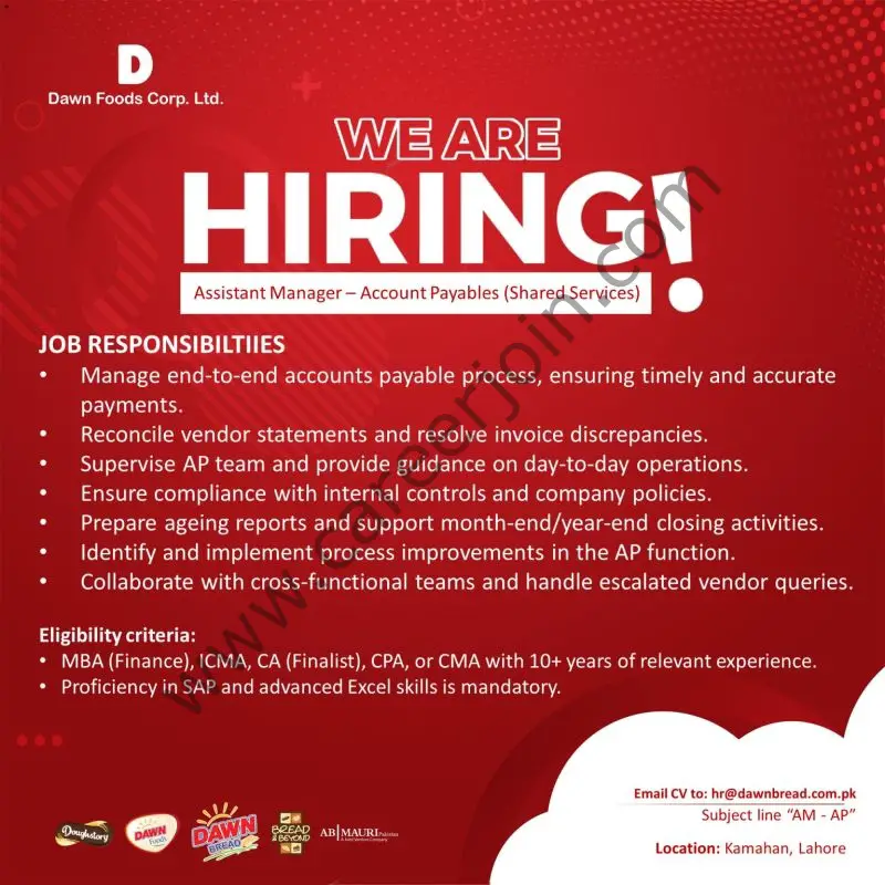 Dawn Bread Corporation Limited Jobs Assistant Manager Account Payables 1