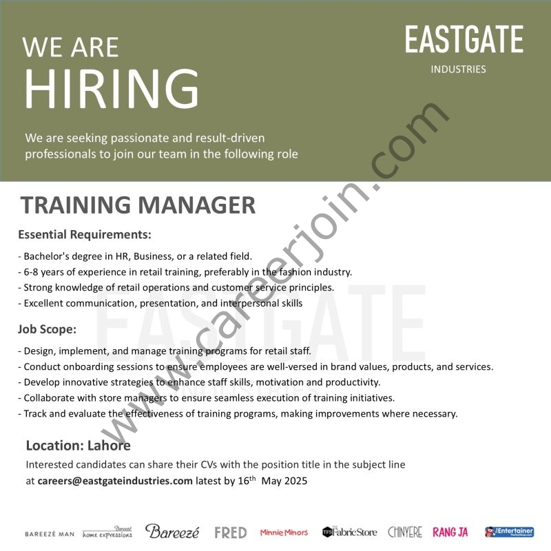 East Gate Industries Jobs Training Manager 1