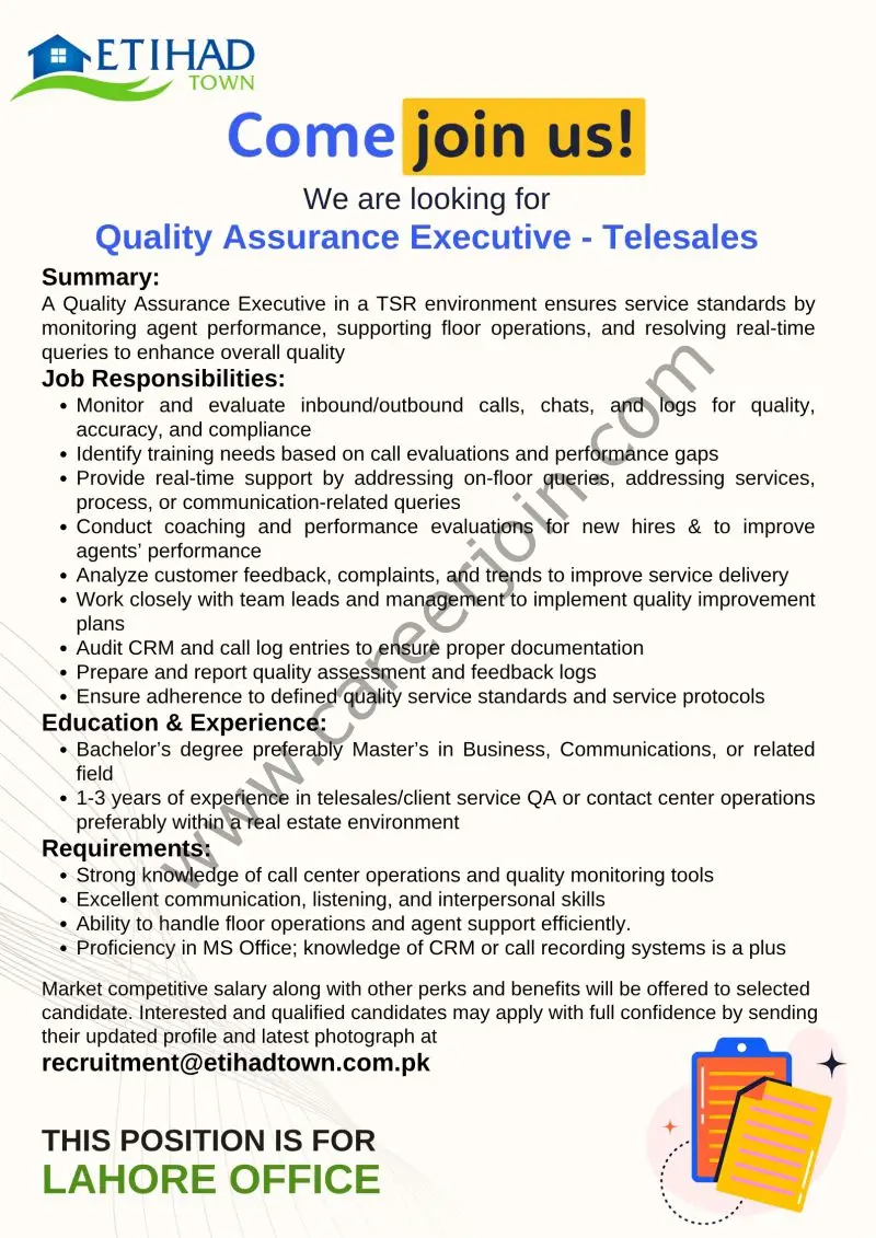 Etihad Town Jobs Quality Assurance Executive Telesales 1