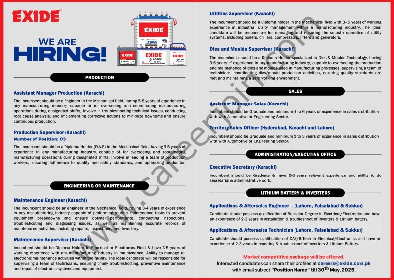 Exide Pakistan Limited Jobs May 2025 1