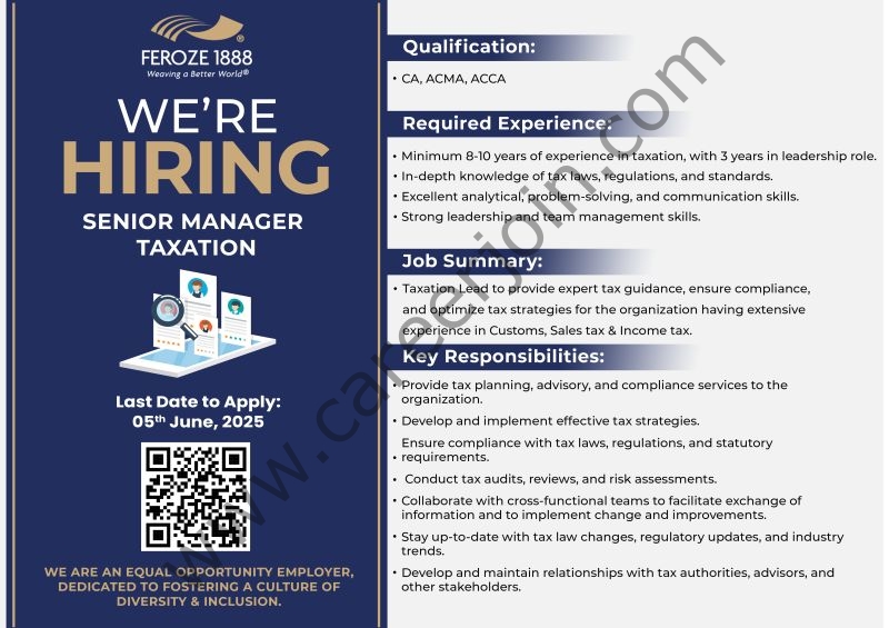 Feroze1888 Mills Limited Jobs Sr Manager Taxation 1