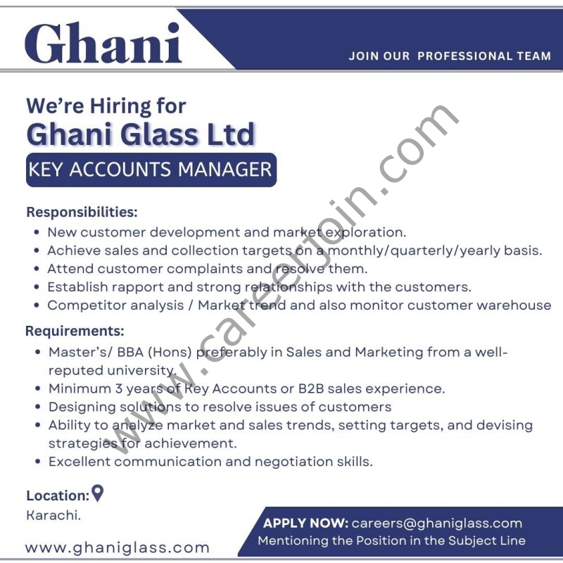 Ghani Glass Limited Jobs Key Accounts Manager 1