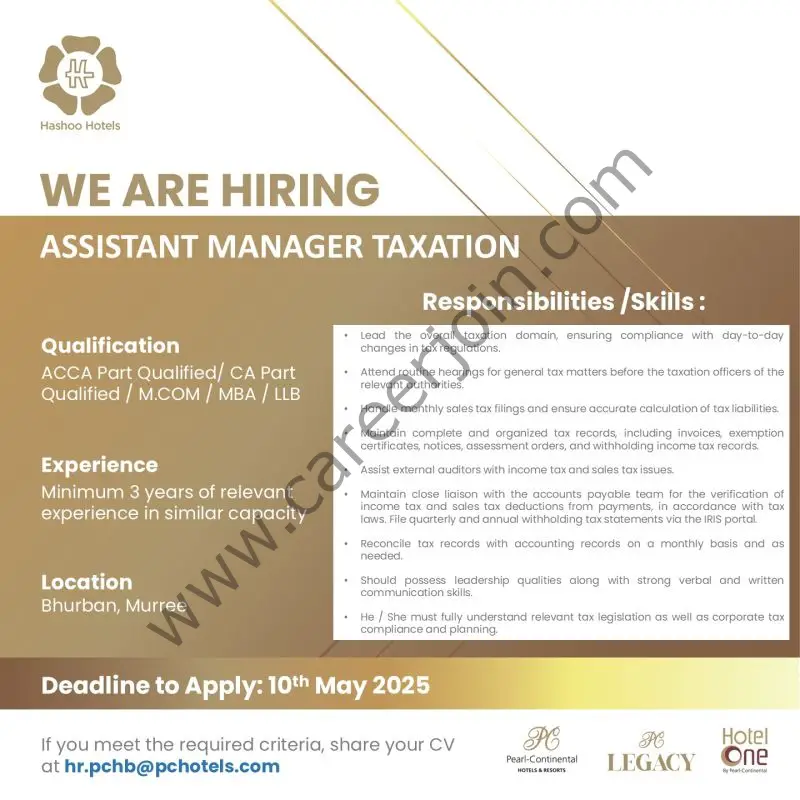 Hashoo Hotels Jobs Assistant Manager Taxation 1