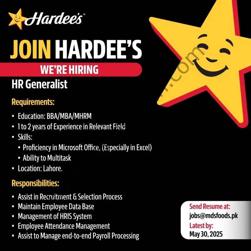 Hardees Pakistan Jobs HR Generalist 1