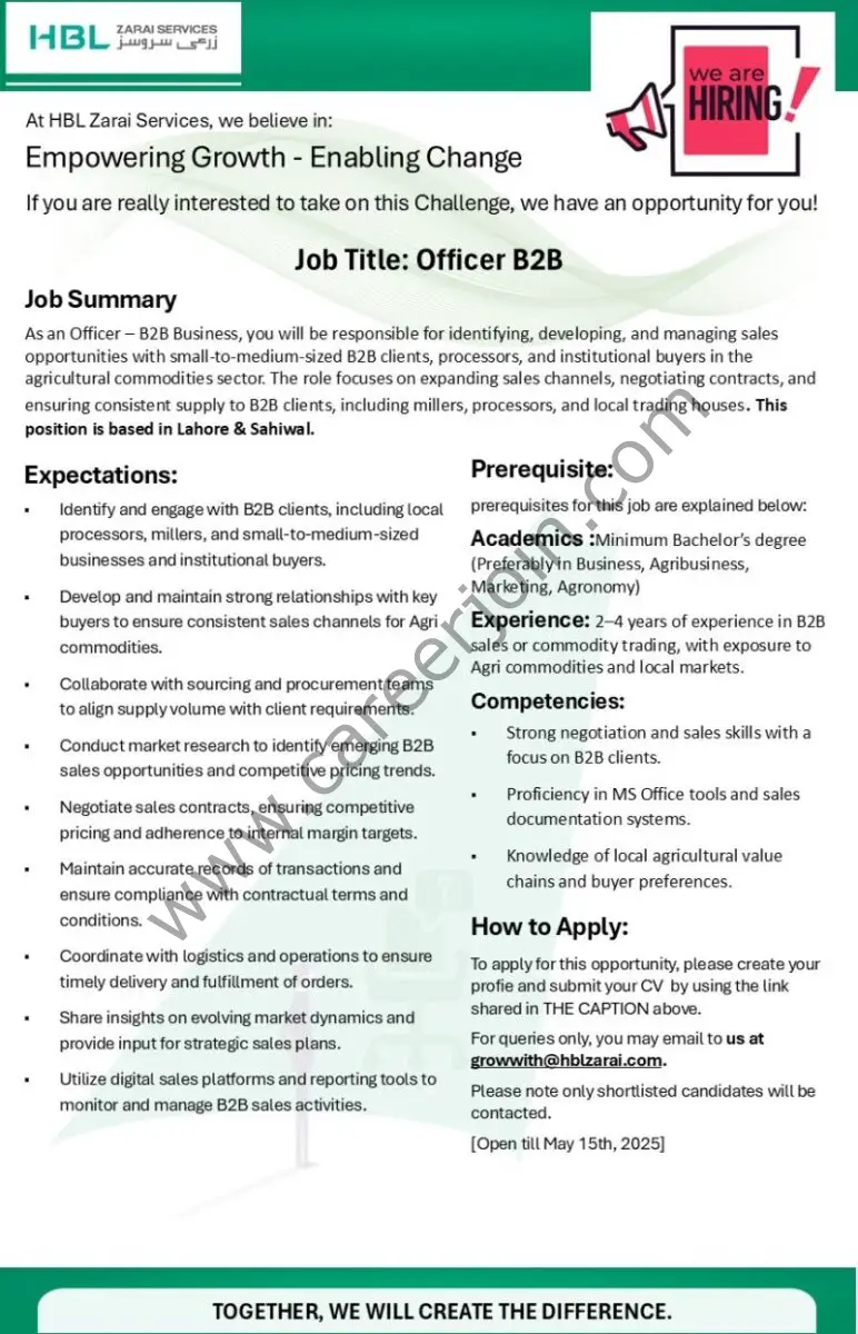 HBL Zarai Services Limited Jobs Officer B2B 1
