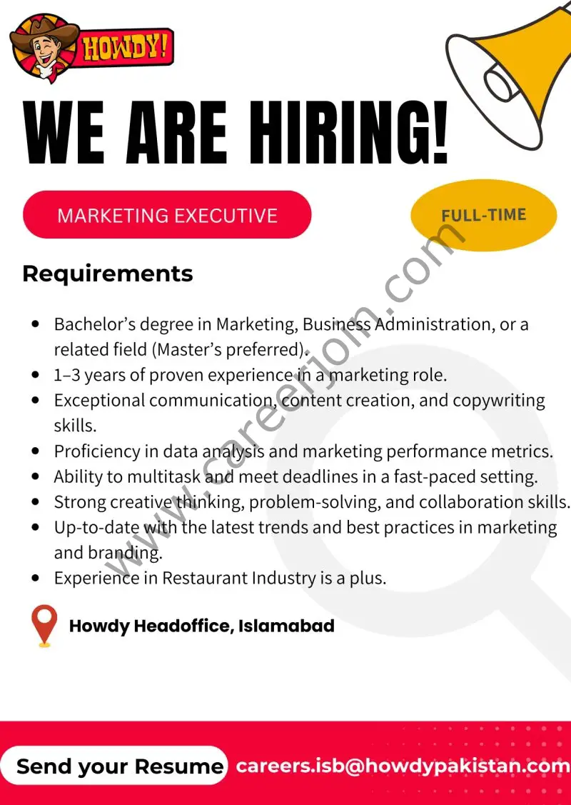 Howdy Pakistan Jobs Marketing Executive 1