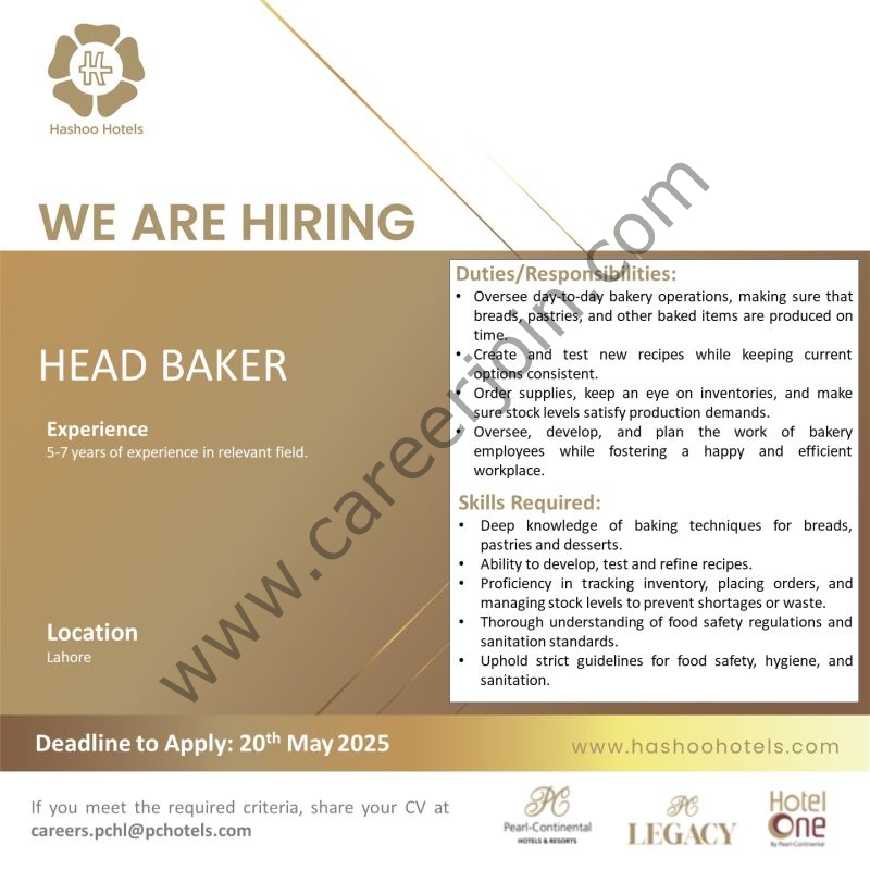 Hashoo Hotels Jobs Head Baker 1