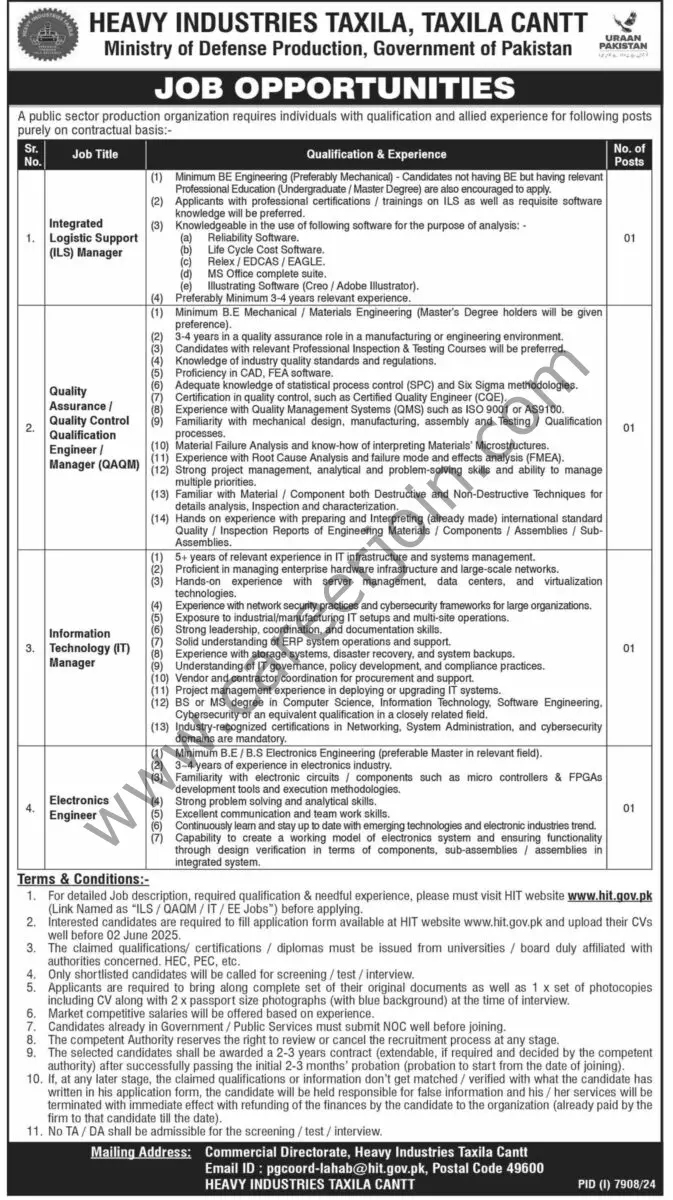 Heavy Industrial Taxila Jobs 18 May 2025 Dawn 1