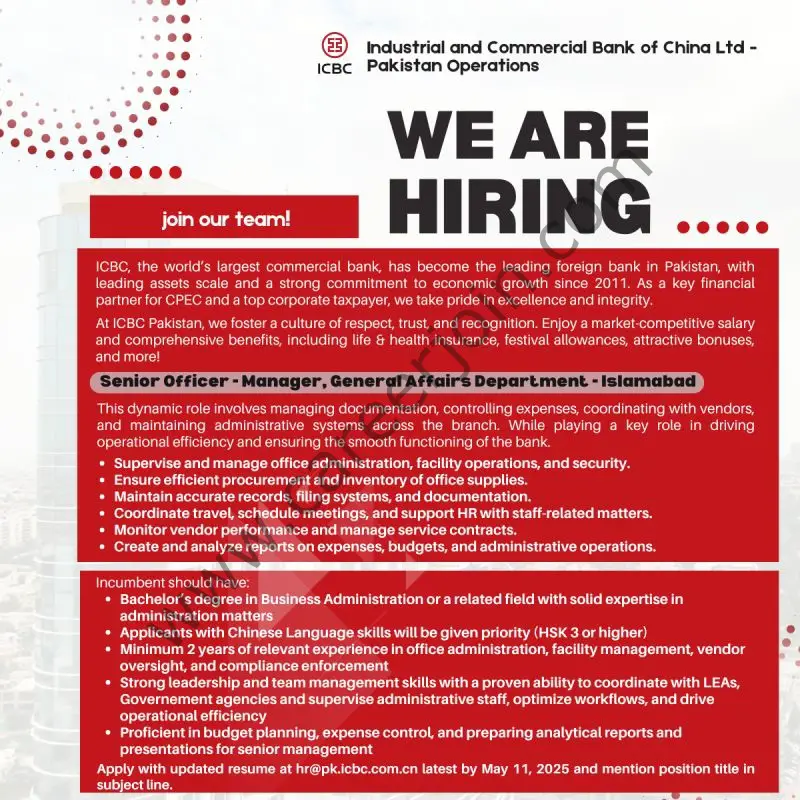 ICBC Pakistan Jobs Sr Manager General Affairs 1