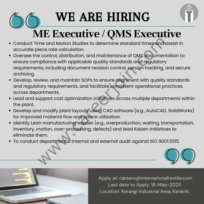 International Textile Industries ITL Jobs ME Executive / QMS Executive 1