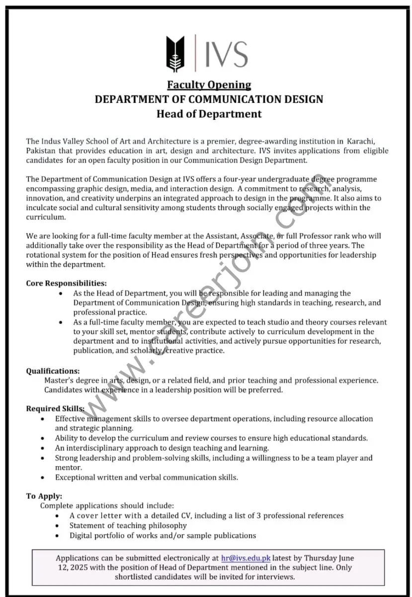 The Indus Valley School of Art and Architecture IVS Jobs June 2025 1
