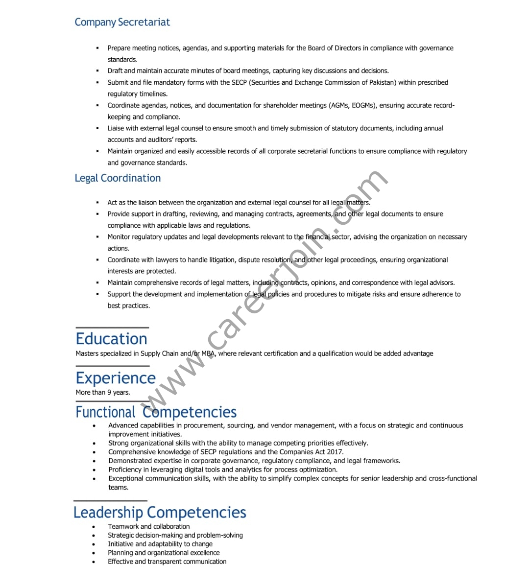 Pakistan Microfinance Investment Company PMIC Jobs Manager Procurement & Company Secretariat 2