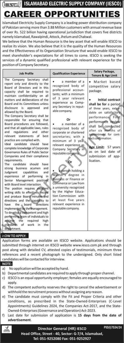 Islamabad Electricity Supply Co IESCO Jobs 04 May 2025 Express 1