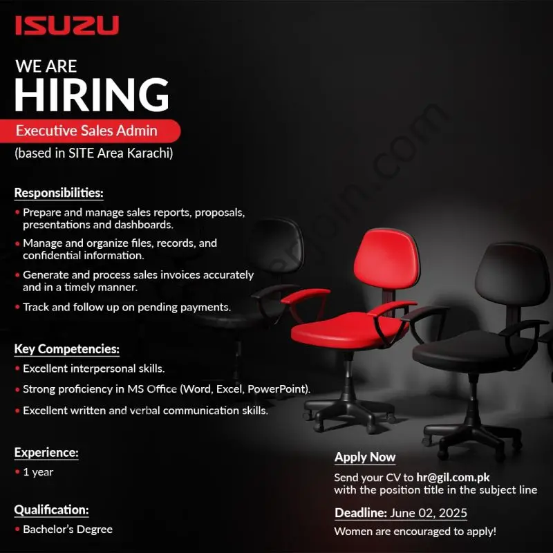 ISUZU Ghandhara Pvt Ltd Jobs Executive Sales Admin 1