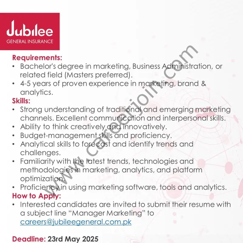 Jubilee General Insurance Jobs Marketing Manager 3